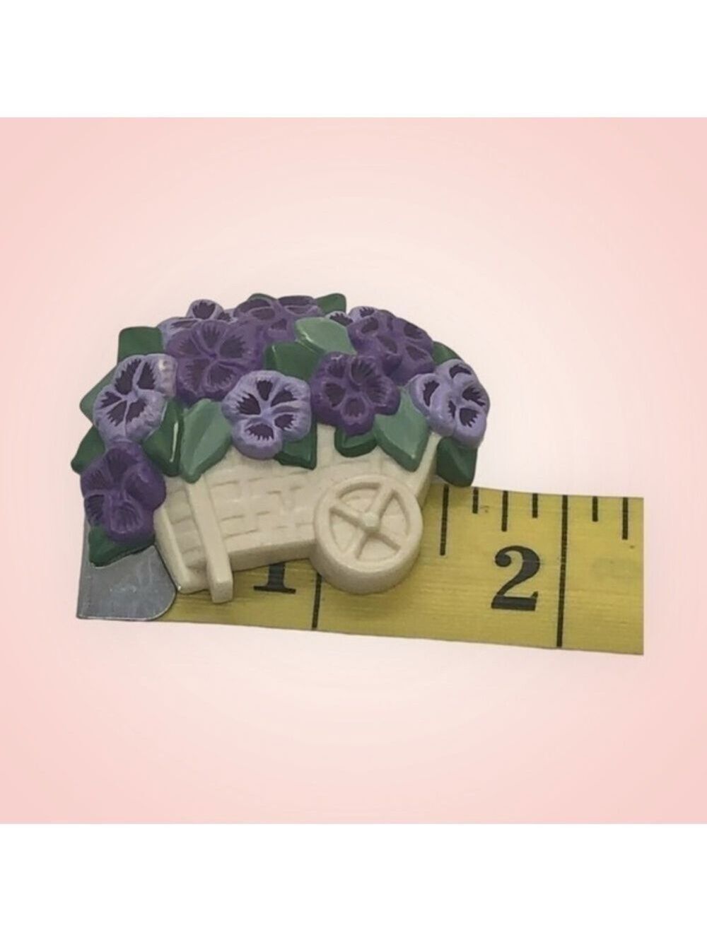 Vintage Hallmark Brooch Hat Pin Novelty wheelbarrow basket purple flowers